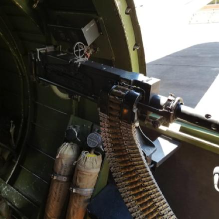 A close-up of the port-side machine gun mounted in the “waist” of the Boeing B-17G Flying Fortress.